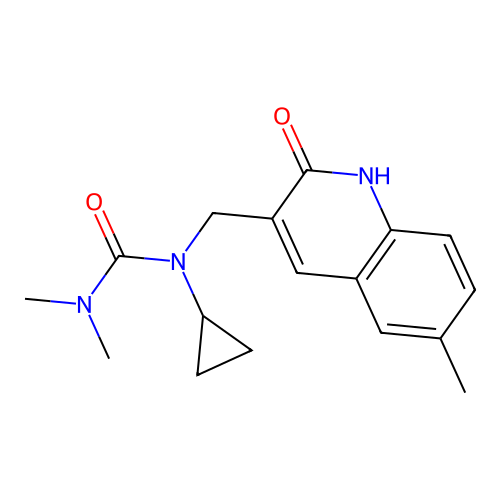 1-cyclopropyl-3,3-dimethyl-1-[(6-methyl-2-oxo-1H-quinolin-3-yl)methyl]urea structure