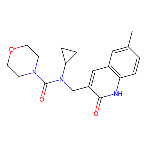 N-cyclopropyl-N-[(6-methyl-2-oxo-1H-quinolin-3-yl)methyl]morpholine-4-carboxamide structure