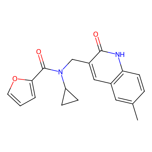 N-cyclopropyl-N-[(6-methyl-2-oxo-1H-quinolin-3-yl)methyl]furan-2-carboxamide structure