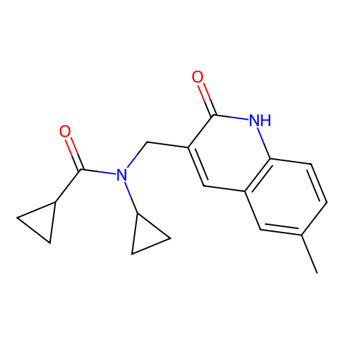 N-cyclopropyl-N-[(6-methyl-2-oxo-1H-quinolin-3-yl)methyl]cyclopropanecarboxamide structure