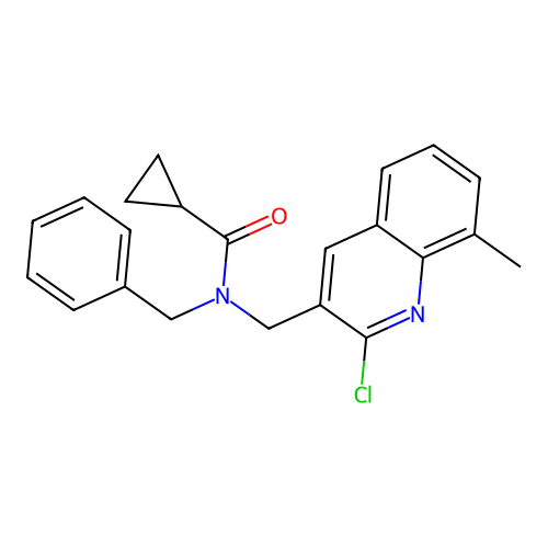N-benzyl-N-[(2-chloro-8-methylquinolin-3-yl)methyl]cyclopropanecarboxamide structure