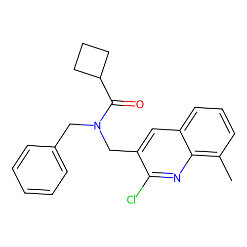 N-benzyl-N-[(2-chloro-8-methylquinolin-3-yl)methyl]cyclobutanecarboxamide structure