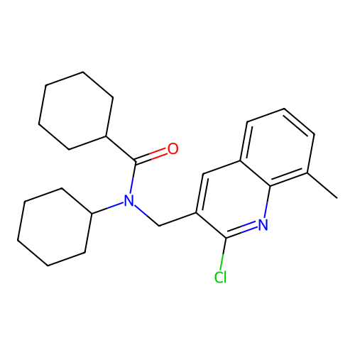 N-[(2-chloro-8-methylquinolin-3-yl)methyl]-N-cyclohexylcyclohexanecarboxamide structure