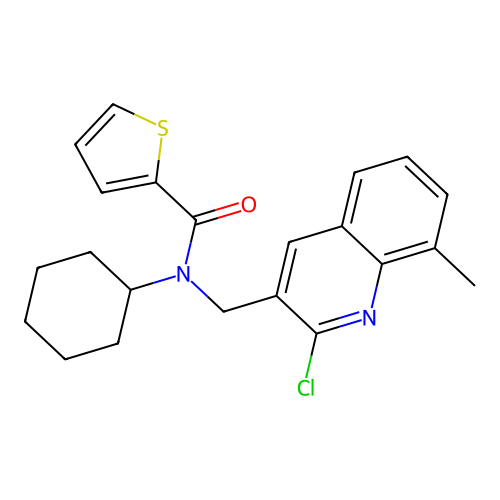 N-[(2-chloro-8-methylquinolin-3-yl)methyl]-N-cyclohexylthiophene-2-carboxamide structure