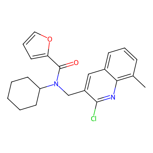 N-[(2-chloro-8-methylquinolin-3-yl)methyl]-N-cyclohexylfuran-2-carboxamide structure