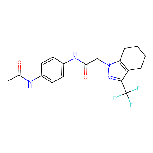 N-(4-acetamidophenyl)-2-[3-(trifluoromethyl)-4,5,6,7-tetrahydroindazol-1-yl]acetamide structure