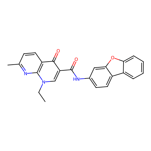 N-dibenzofuran-3-yl-1-ethyl-7-methyl-4-oxo-1,8-naphthyridine-3-carboxamide structure