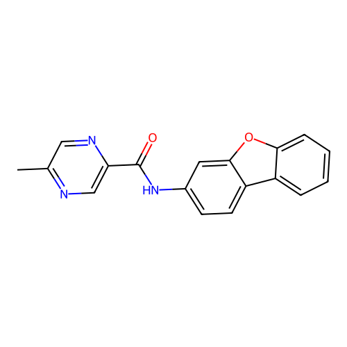 N-dibenzofuran-3-yl-5-methylpyrazine-2-carboxamide structure