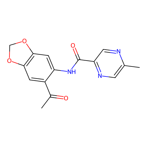 5-Methyl-pyrazine-2-carboxylic acid (6-acetyl-benzo[1,3]dioxol-5-yl)-amide structure