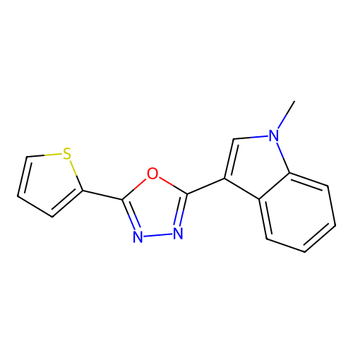 2-(1-Methylindol-3-yl)-5-thiophen-2-yl-1,3,4-oxadiazole structure