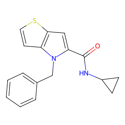4-benzyl-N-cyclopropyl-4H-thieno[3,2-b]pyrrole-5-carboxamide structure