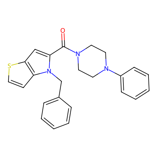 (4-benzyl-4H-thieno[3,2-b]pyrrol-5-yl)(4-phenylpiperazin-1-yl)methanone structure