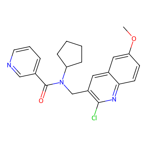 N-[(2-chloro-6-methoxyquinolin-3-yl)methyl]-N-cyclopentylpyridine-3-carboxamide structure
