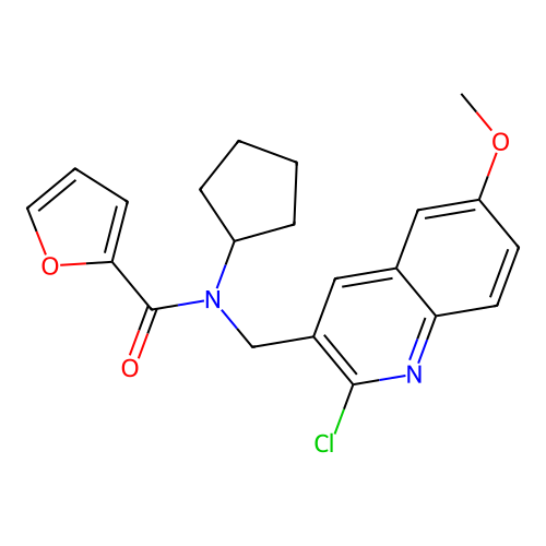 N-[(2-chloro-6-methoxyquinolin-3-yl)methyl]-N-cyclopentylfuran-2-carboxamide structure