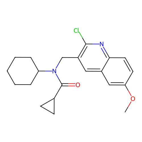 N-[(2-chloro-6-methoxyquinolin-3-yl)methyl]-N-cyclohexylcyclopropanecarboxamide structure