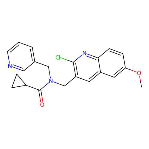N-[(2-chloro-6-methoxy-quinolin-3-yl)methyl]-N-(pyridin-3-ylmethyl)cyclopropanecarboxamide structure
