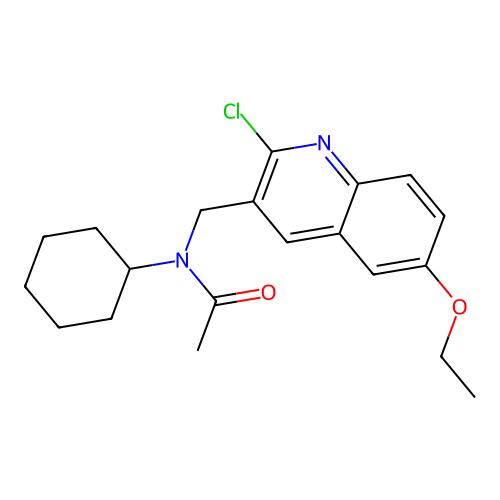 N-[(2-chloro-6-ethoxyquinolin-3-yl)methyl]-N-cyclohexylacetamide structure