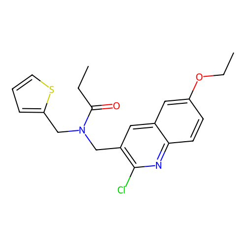N-[(2-chloro-6-ethoxyquinolin-3-yl)methyl]-N-(thiophen-2-ylmethyl)propanamide structure