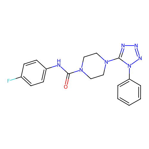 N-(4-fluorophenyl)-4-(1-phenyltetrazol-5-yl)piperazine-1-carboxamide structure