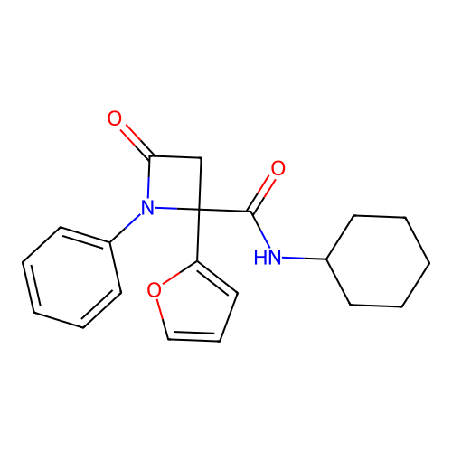 N-cyclohexyl-2-(furan-2-yl)-4-oxo-1-phenylazetidine-2-carboxamide structure