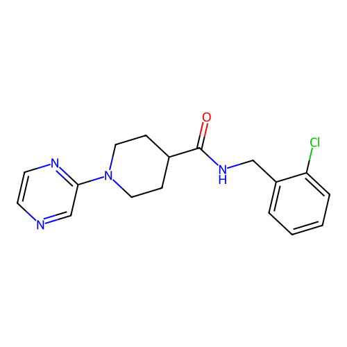 N-[(2-chlorophenyl)methyl]-1-pyrazin-2-ylpiperidine-4-carboxamide structure