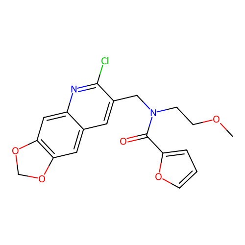 2-Furancarboxamide, N-[(6-chloro-1,3-dioxolo[4,5-g]quinolin-7-yl)methyl]-N-(2-methoxyethyl)- (9CI) structure