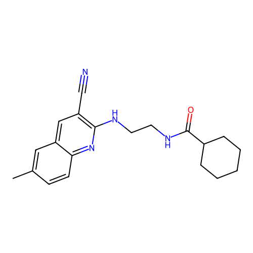 N-[2-[(3-cyano-6-methylquinolin-2-yl)amino]ethyl]cyclohexanecarboxamide structure