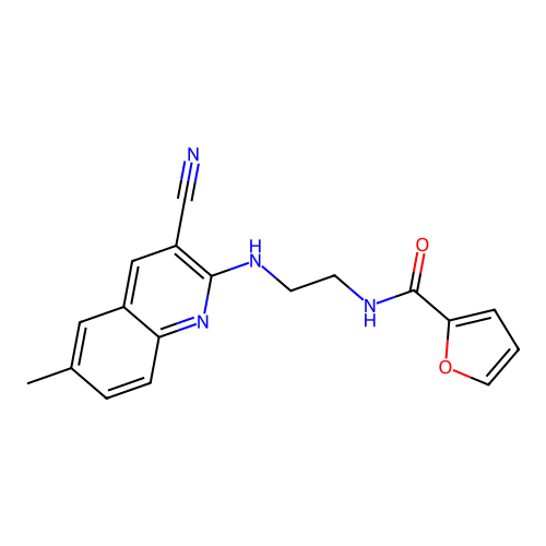N-[2-[(3-cyano-6-methylquinolin-2-yl)amino]ethyl]furan-2-carboxamide structure