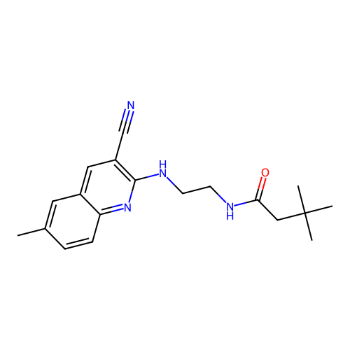 N-[2-[(3-cyano-6-methylquinolin-2-yl)amino]ethyl]-3,3-dimethylbutanamide structure