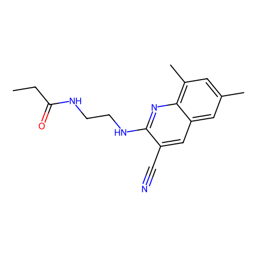 N-[2-[(3-cyano-6,8-dimethylquinolin-2-yl)amino]ethyl]propanamide structure