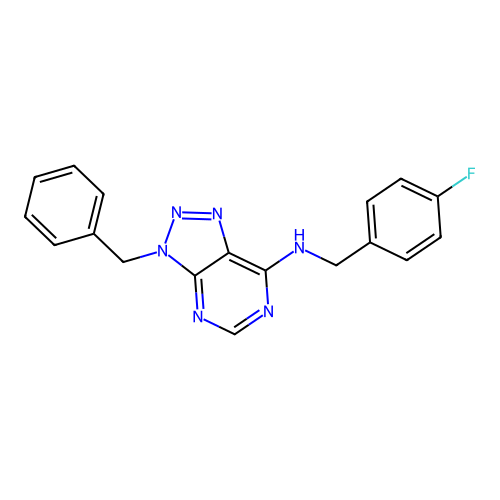 3-benzyl-N-[(4-fluorophenyl)methyl]triazolo[4,5-d]pyrimidin-7-amine structure