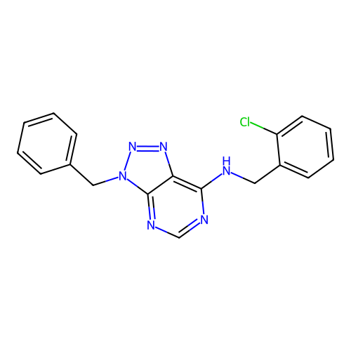 3-benzyl-N-[(2-chlorophenyl)methyl]triazolo[4,5-d]pyrimidin-7-amine structure