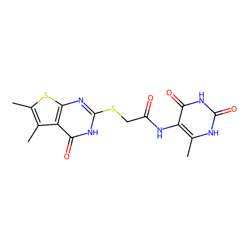 2-((5,6-dimethyl-4-oxo-1,4-dihydrothieno[2,3-d]pyrimidin-2-yl)thio)-N-(6-methyl-2,4-dioxo-1,2,3,4-tetrahydropyrimidin-5-yl)acetamide structure