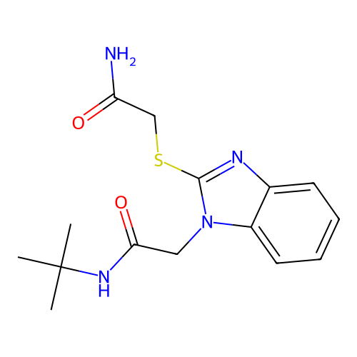2-[1-(tert-Butylcarbamoyl-methyl)-1H-benzoimidazol-2-ylsulfanyl]-acetamide structure