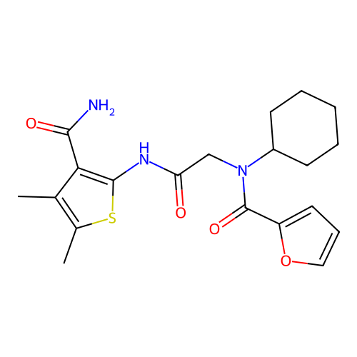 2-Furancarboxamide, N-[2-[[3-(aminocarbonyl)-4,5-dimethyl-2-thienyl]amino]-2-oxoethyl]-N-cyclohexyl- (9CI) structure