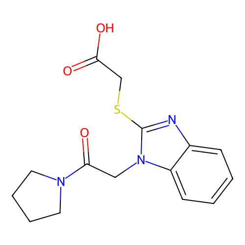 2-[1-(2-Oxo-2-pyrrolidin-1-ylethyl)benzimidazol-2-yl]sulfanylacetic acid structure