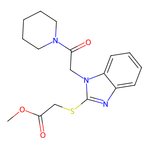 Methyl 2-[1-(2-oxo-2-piperidin-1-ylethyl)benzimidazol-2-yl]sulfanylacetate structure