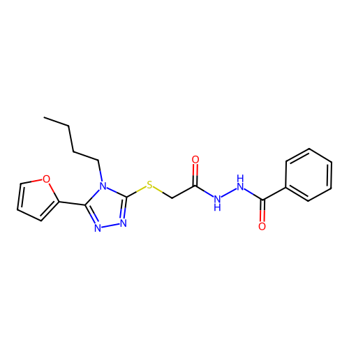 N'-[2-[[4-butyl-5-(furan-2-yl)-1,2,4-triazol-3-yl]sulfanyl]acetyl]benzohydrazide structure