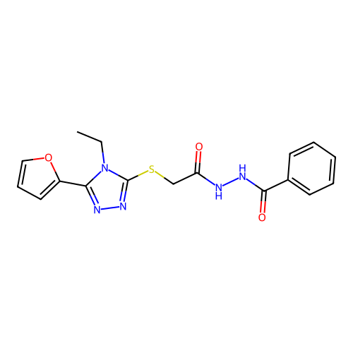 N'-[2-[[4-ethyl-5-(furan-2-yl)-1,2,4-triazol-3-yl]sulfanyl]acetyl]benzohydrazide structure