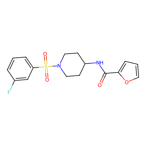 N-[1-(3-fluorophenyl)sulfonylpiperidin-4-yl]furan-2-carboxamide structure