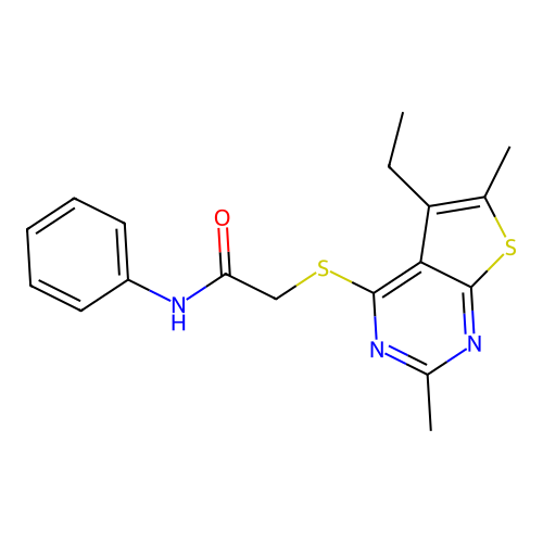 Acetamide, 2-[(5-ethyl-2,6-dimethylthieno[2,3-D]pyrimidin-4-YL)thio]-N-phenyl- structure