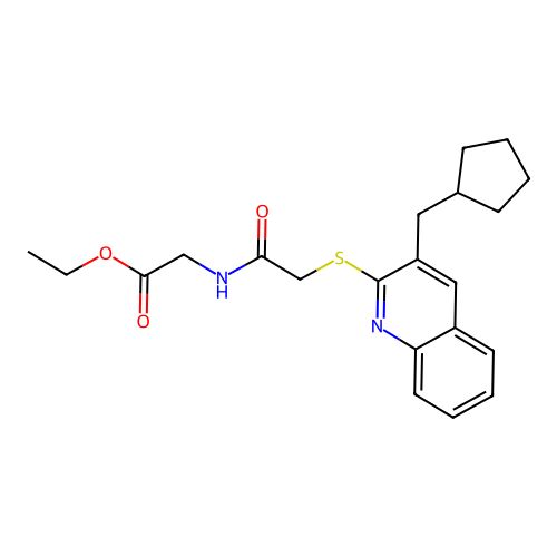 Ethyl 2-[[2-[3-(cyclopentylmethyl)quinolin-2-yl]sulfanylacetyl]amino]acetate structure