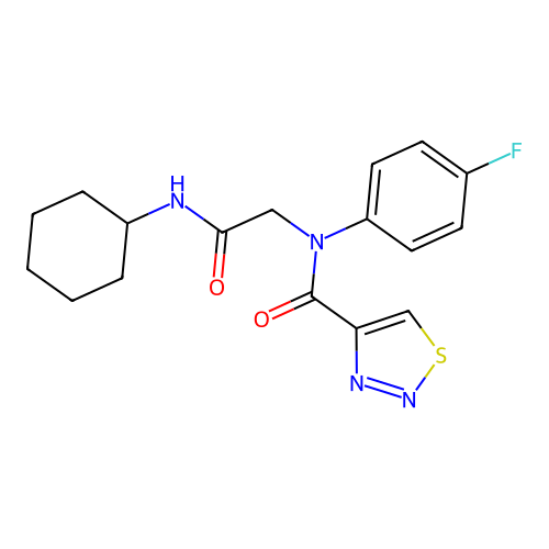 N-[2-(cyclohexylamino)-2-oxoethyl]-N-(4-fluorophenyl)thiadiazole-4-carboxamide structure
