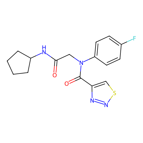N-[2-(cyclopentylamino)-2-oxoethyl]-N-(4-fluorophenyl)thiadiazole-4-carboxamide structure