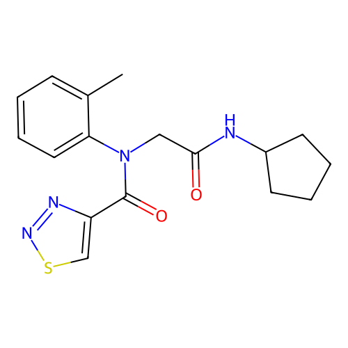 N-[2-(cyclopentylamino)-2-oxoethyl]-N-(2-methylphenyl)thiadiazole-4-carboxamide structure