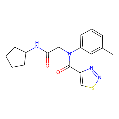 N-[2-(cyclopentylamino)-2-oxoethyl]-N-(3-methylphenyl)thiadiazole-4-carboxamide structure