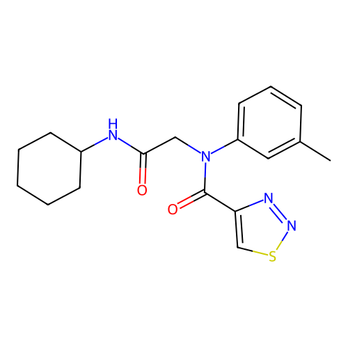 [1,2,3]Thiadiazole-4-carboxylic acid cyclohexylcarbamoylmethyl-m-tolyl-amide structure