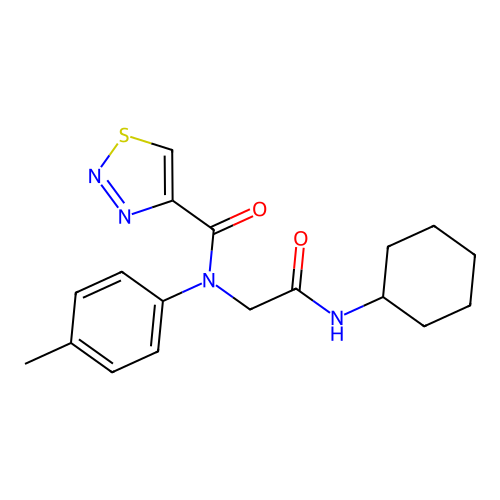 N-[2-(cyclohexylamino)-2-oxoethyl]-N-(4-methylphenyl)thiadiazole-4-carboxamide structure