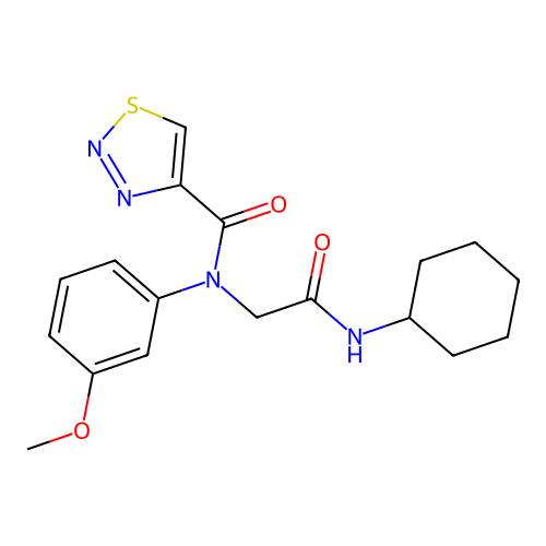 N-[2-(cyclohexylamino)-2-oxoethyl]-N-(3-methoxyphenyl)thiadiazole-4-carboxamide structure