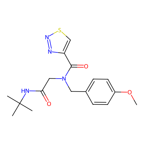 N-[(4-methoxyphenyl)methyl]-N-(tert-butylcarbamoylmethyl)thiadiazole-4-carboxamide structure